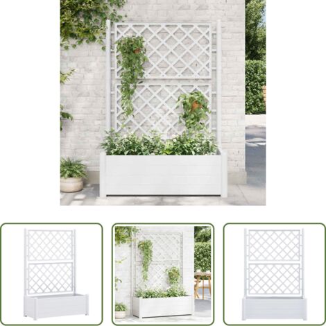 Macetero para plantas -  Jardinera con enrejado PP blanca 100x43x142 cm