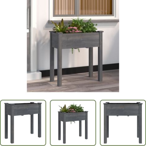 Macetero para plantas -  Jardinera con forro interior madera abeto gris 71x37x76 cm