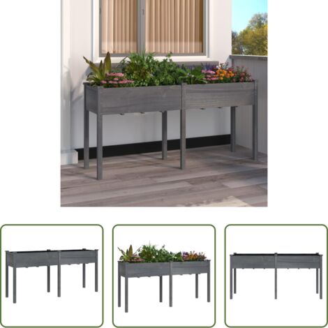 Macetero para plantas -  Jardinera con forro madera maciza de abeto gris 161x45x76 cm