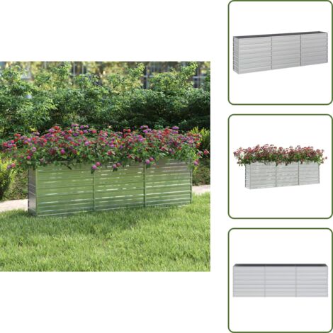 Macetero para plantas - vidaXL Arriate de acero galvanizado plateado 240x40x77 cm - Macetero para balcones