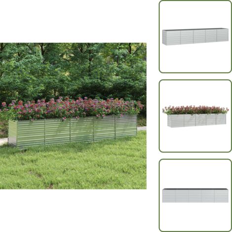 Macetero para plantas - vidaXL Arriate de acero galvanizado plateado 400x80x77 cm - Macetero para balcones