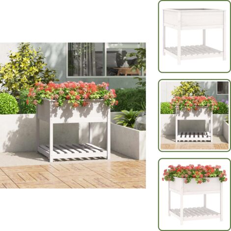 Macetero para plantas - vidaXL Jardinera con estante madera maciza pino blanca 82,5x82,5x81 cm - Macetero para flores