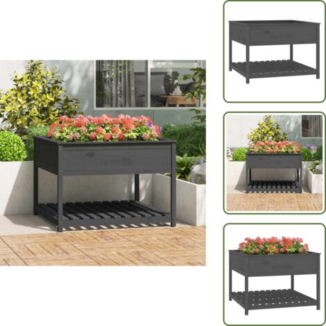 Macetero para plantas - vidaXL Jardinera con estante madera maciza pino gris 111,5x111,5x81 cm - Macetero para flores