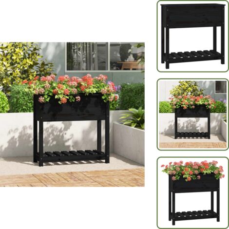 Macetero para plantas - vidaXL Jardinera con estante madera maciza pino negro 82,5x34,5x81 cm - Macetero para flores