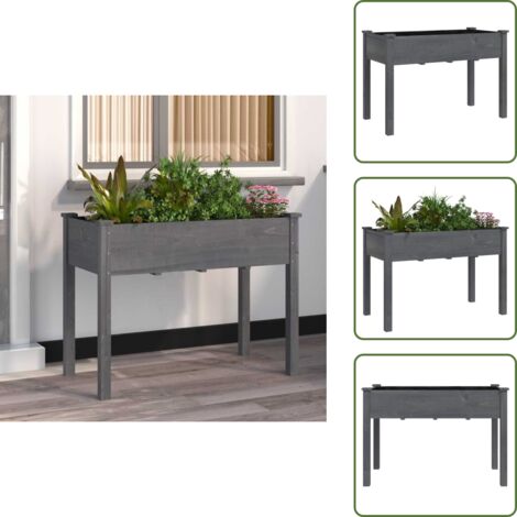 Macetero para plantas - vidaXL Jardinera con forro madera maciza de abeto gris 118x59x76 cm - Macetero para flores