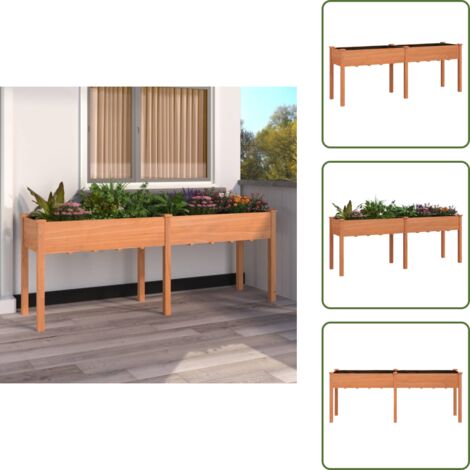 Macetero para plantas - vidaXL Jardinera con forro madera maciza de abeto marrón 203x53x76 cm - Macetero para flores