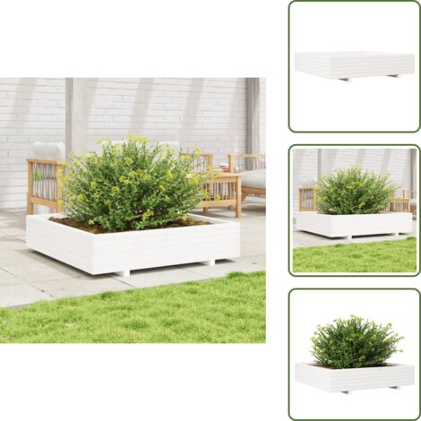 Macetero para plantas - vidaXL Jardinera de madera maciza de pino blanca 110x110x26,5 cm - Macetero para flores