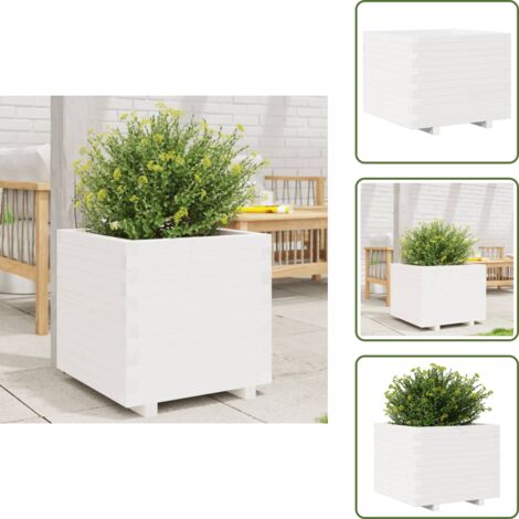 Macetero para plantas - vidaXL Jardinera madera maciza de pino blanco 60x60x49,5 cm - Jardinera para flores