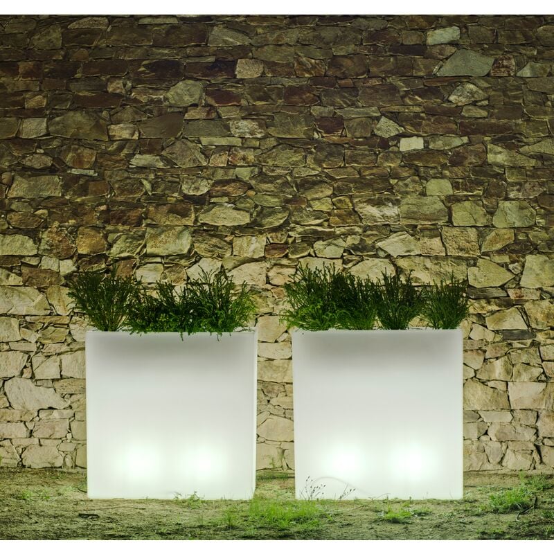 

Macetero rectangular Hight con luz MOOVERE 80cm altura, Iluminado Blanco Traslúcido, cable o bateria recargable, exterior/interior, design, para
