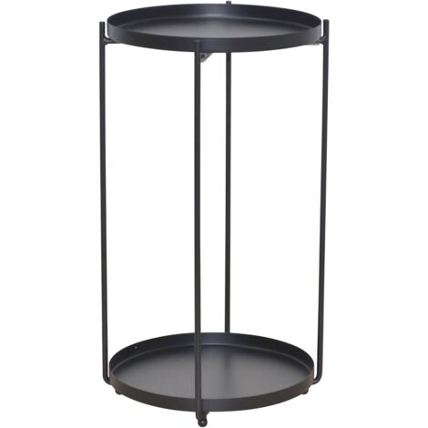 Macetero redondo de metal negro, altura 46 cm, acabado liso, Ø25 cm, con borde, DEC050078
