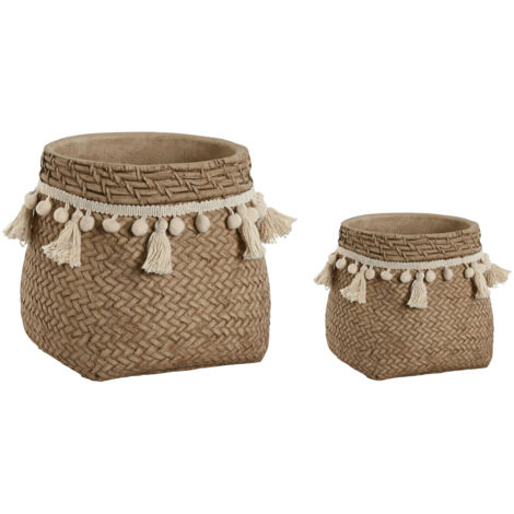 Macetero Set 2 Cemento 30X29X25 Pompones