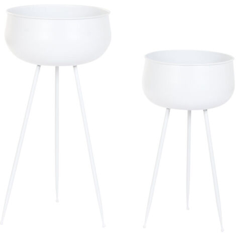 Macetero Set 2 Metal 34X34X70 Blanco