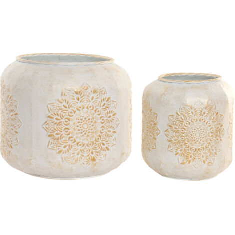 Macetero Set 2 Metal 40X40X35 Mandala Blanco