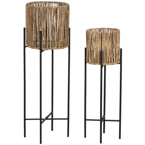 Macetero Set 2 Metal Fibra 24X24X77 Negro