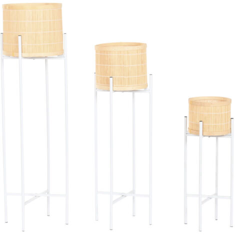 Macetero Set 3 Bambu Metal 31X31X103 Blanco