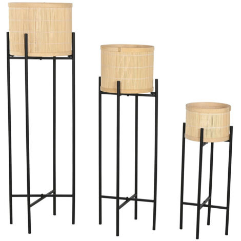 Macetero Set 3 Bambu Metal 31X31X103 Negro