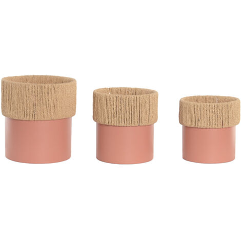 Macetero Set 3 Hierro Fibra 25X25X27 Rosa Palo