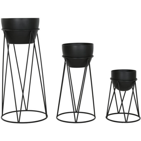 Macetero Set 3 Metal 28X28X80 Negro