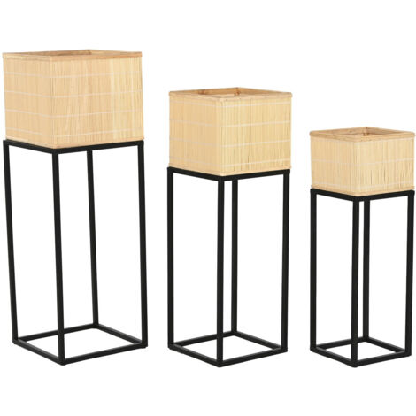 Macetero Set 3 Metal Bambu 28X28X80