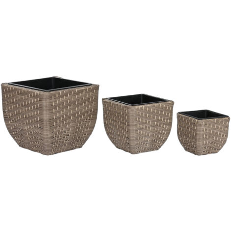 Macetero Set 3 Ratan Sintetico Pp 40X40X36 Natural