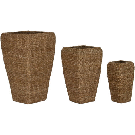 Macetero Set 3 Seagrass Metal 40X40X70 Natural