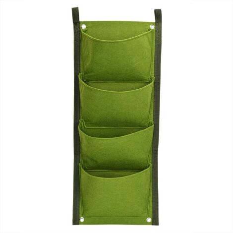 Macetero vertical de pared con 4 bolsillos, fabricado en fieltro impermeable y transpirable, apto para jardines interiores y exteriores, de color verde.