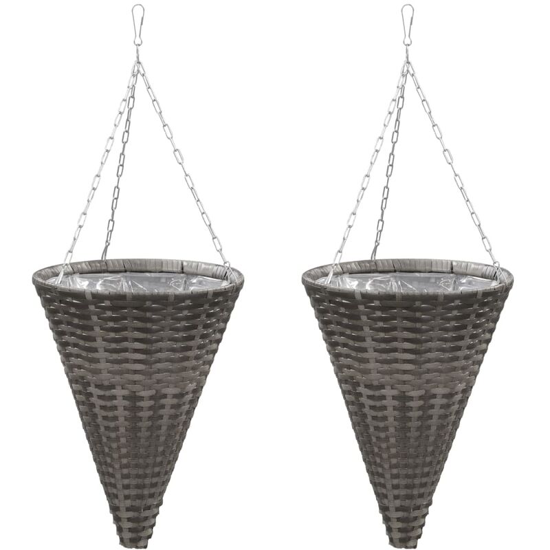 

vidaXL Maceteros colgantes 2 unidades ratán sintético gris - Gris