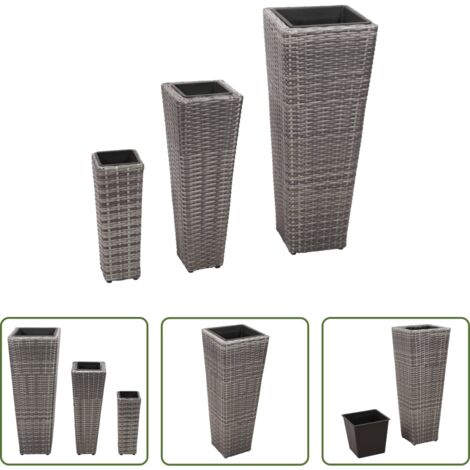 Maceteros -  Conjunto de arriates 3 piezas ratán sintético gris