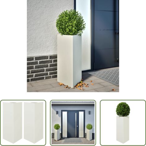 Maceteros de jardín -  Jardineras triangulares 2 uds acero blanco 40x34,5x70 cm