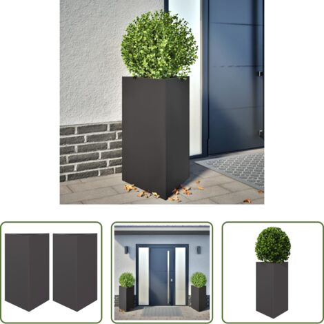 Maceteros de jardín -  Jardineras triangulares 2 uds acero negro 50x43x75 cm