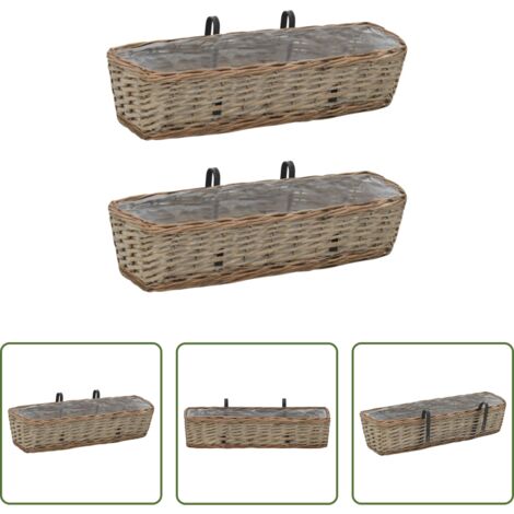 Maceteros de mimbre -  Jardinera para balcón con forro de PE 2 unidades mimbre 60 cm
