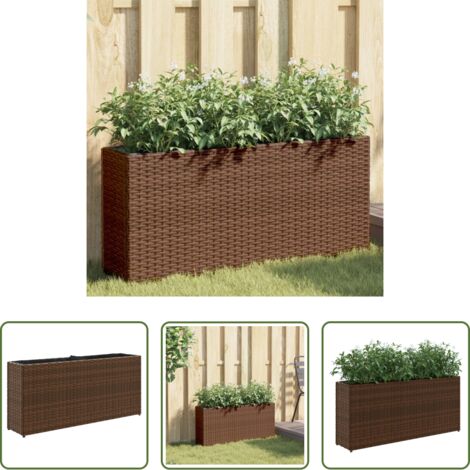 Maceteros -  Jardinera con 2 maceteros de ratán sintético marrón 90x20x40 cm