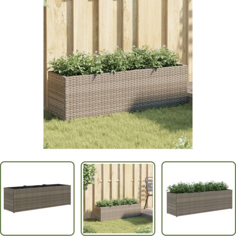 Maceteros -  Jardinera con 3 maceteros ratán sintético gris 105x30x32 cm