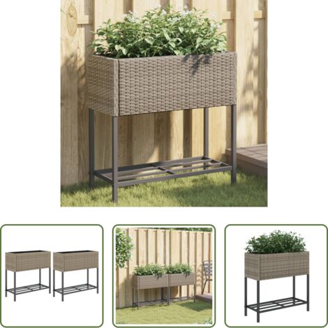 Maceteros -  Jardineras con estante 2 uds ratán sintético gris 70x28x70 cm