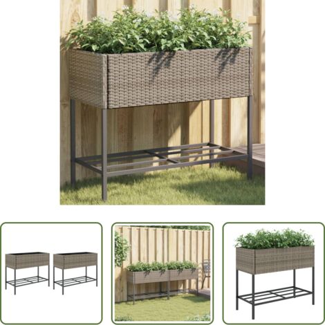 Maceteros -  Jardineras con estante 2 uds ratán sintético gris 90x40x75 cm