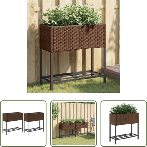 Maceteros -  Jardineras con estante 2 uds ratán sintético marrón 70x28x70 cm