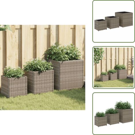 Maceteros para plantas - vidaXL Jardineras 3 unidades ratán sintético gris - Maceteros decorativos