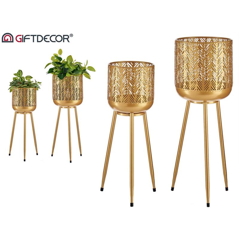 

Maceteros Pie Metal Dorado 2 Piezas