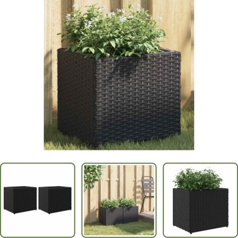 Maceteros sintéticos -  Jardineras 2 unidades ratán sintético negro 36x30x32 cm