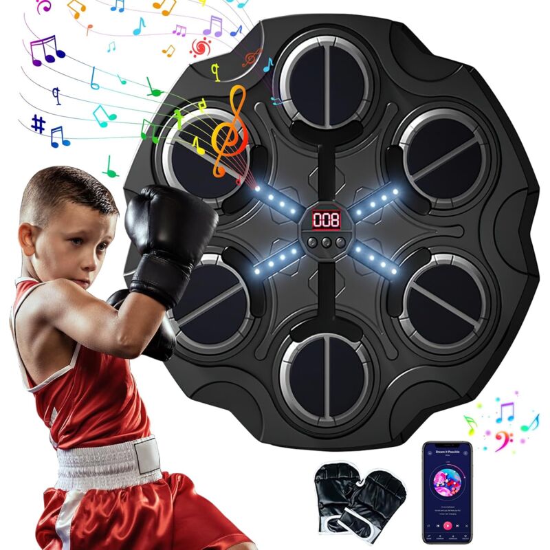 Machine à Boxe Musicale, 2024 Nouvelle Machine de Boxe Murale Intelligente -Bluetooth avec Gants de Boxe Adultes Enfants, 9 Le Mode de Vitesse et de