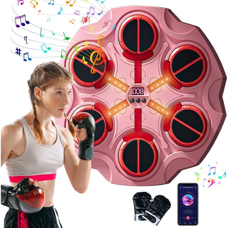 Machine à Boxe Musicale, 2024 Nouvelle Machine de Boxe Murale Intelligente -Bluetooth avec Gants de Boxe Adultes Enfants, 9 Le Mode de Vitesse et de