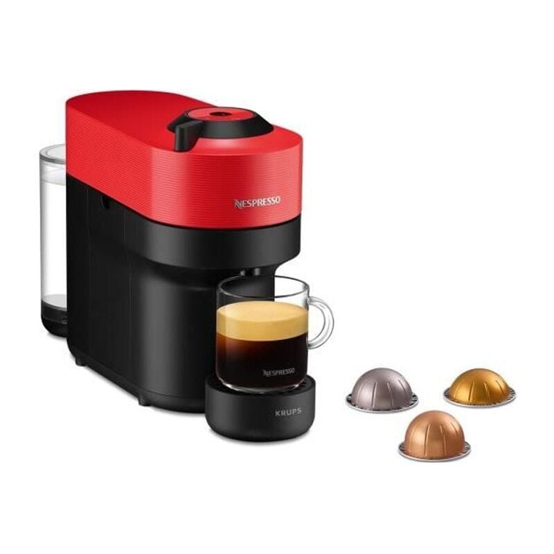 Nespresso - krups YY4888FD Vertuo Pop Rouge Machine a café capsules, Cafetiere compacte, 4 tailles de tasses, Expresso, Bluetooth