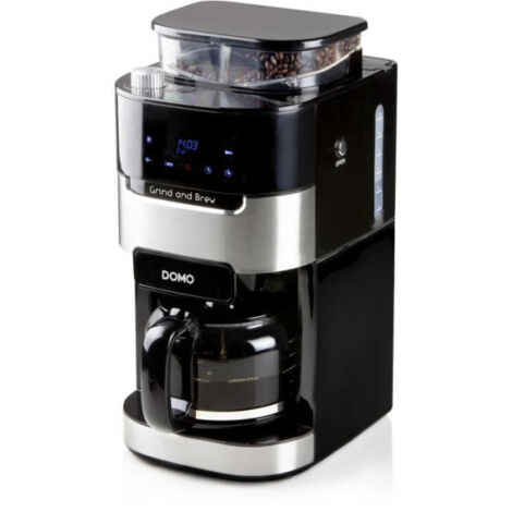 Machine a Cafe - Cafetiere Electrique filtre avec moulin intégré - DOMO - DO721K - 900 W - 1,5 L - 12 tasses - 200 g de grains - Ecran LCD - 3 intensités