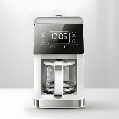 Machine à Café Drip 5-10 Tasses avec Moulin Intégré 780ml Pot de Café Maintien Température Blanc PP Borosilicate