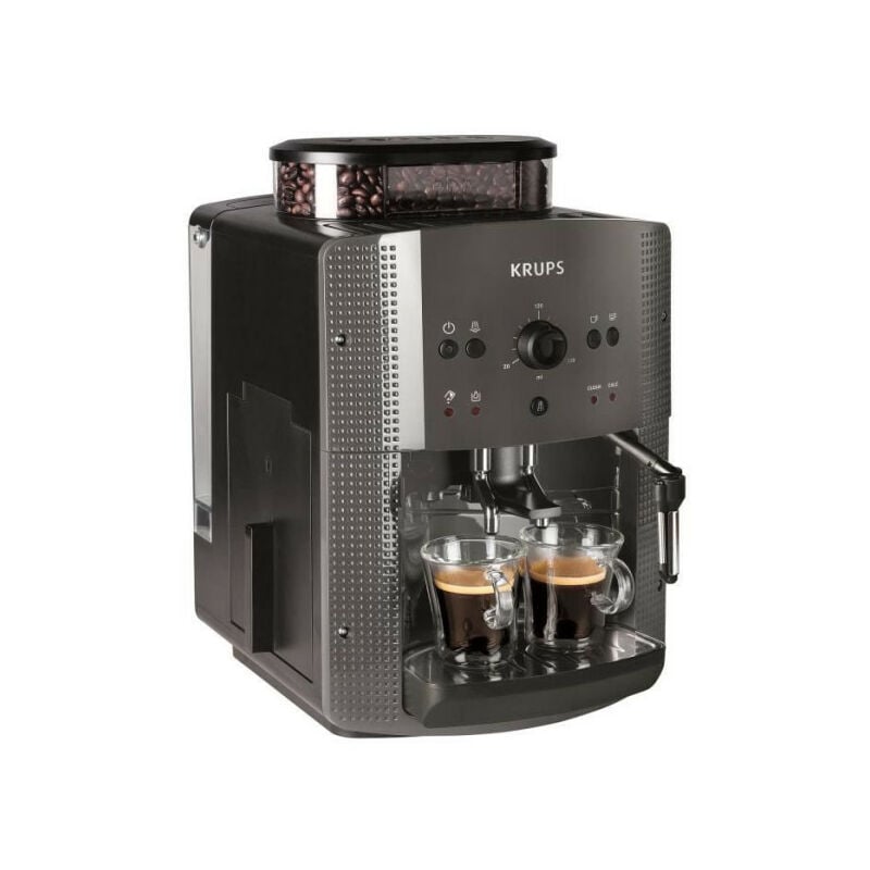 Machine a Cafe Krups broyeur grain, Mousseur de lait, 2 tasses espressos simultané, Nettoyage automatique, Essential grise YY5