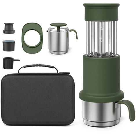 Machine à Café Portable 2 en 1 Compatible Capsules Nes et Café Moulu, Appareil Manuel avec Tasse Inox 120ml, Réservoir 80ml et Pot à Lait 60ml dans Étui de Transport