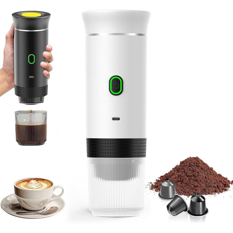 Machine à Café Portable de Voyage,Chauffage Rapide 3 En 1 Cafetiere Portable 12V, Auto-Chauffage de 4 à 6 Minutes, Grandes Capsules, Café Moulu, Pour