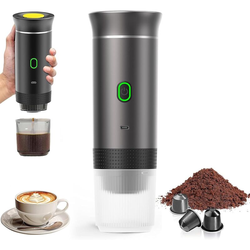 Machine à Café Portable de Voyage,Chauffage Rapide 3 En 1 Cafetiere Portable 12V, Auto-Chauffage de 4 à 6 Minutes, Grandes Capsules, Café Moulu, Pour