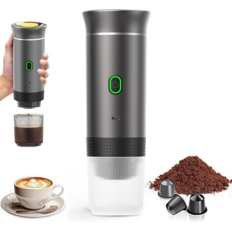 Machine à Café Portable de Voyage,Chauffage Rapide 3 En 1 Cafetiere Portable 12V, Auto-Chauffage de 4 à 6 Minutes, Grandes Capsules, Café Moulu, Pour Le Camping, Bureau, Maison, Voiture,Cendre