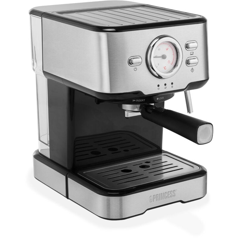 01.249412.01.001 Machine à capsules acier inoxydable, noir avec embout de mousseur à lait, avec système de per - Princess